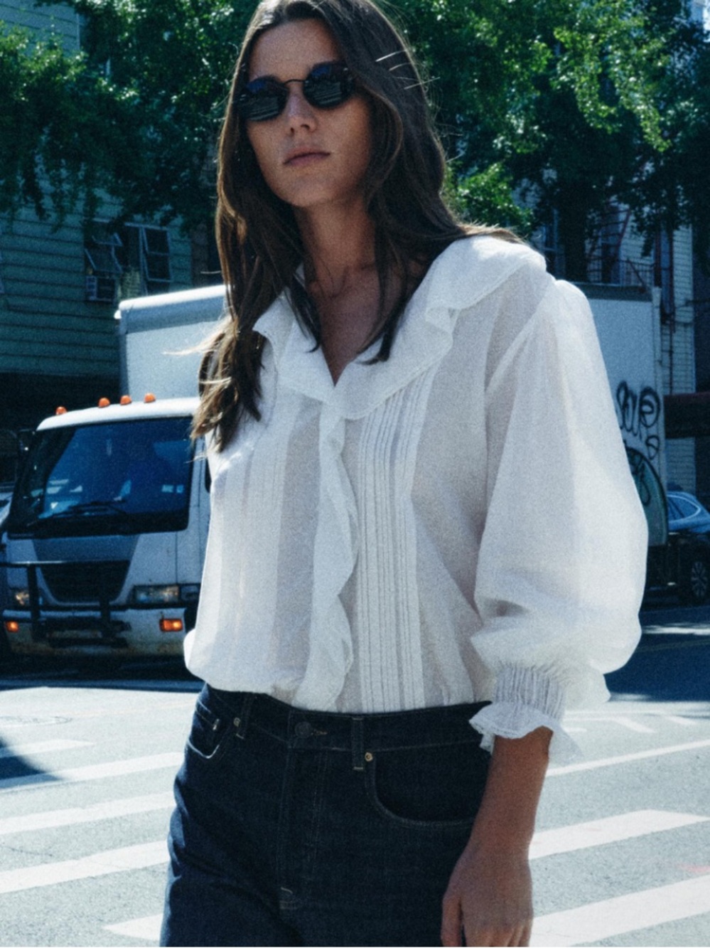 ZARA ZW Collection White Romantic Ruffle Blouse Puff Sleeve NWT Small